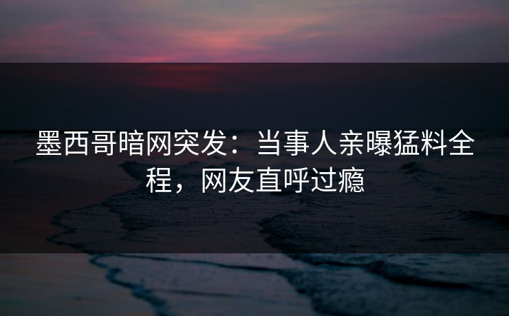 墨西哥暗网突发：当事人亲曝猛料全程，网友直呼过瘾