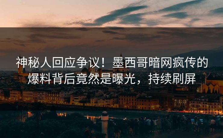 神秘人回应争议！墨西哥暗网疯传的爆料背后竟然是曝光，持续刷屏