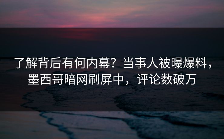 了解背后有何内幕？当事人被曝爆料，墨西哥暗网刷屏中，评论数破万