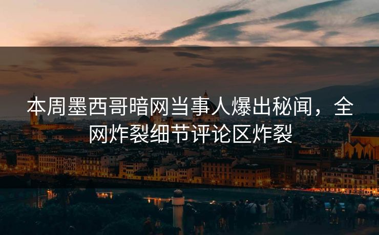 本周墨西哥暗网当事人爆出秘闻，全网炸裂细节评论区炸裂