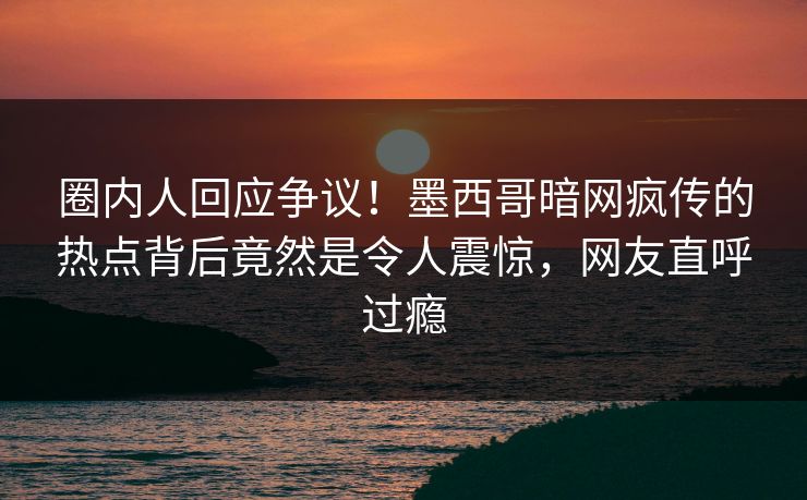 圈内人回应争议！墨西哥暗网疯传的热点背后竟然是令人震惊，网友直呼过瘾