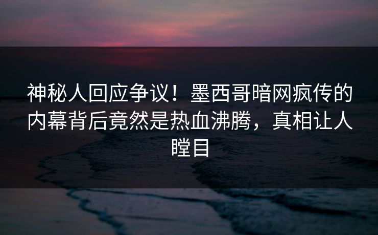 神秘人回应争议！墨西哥暗网疯传的内幕背后竟然是热血沸腾，真相让人瞠目