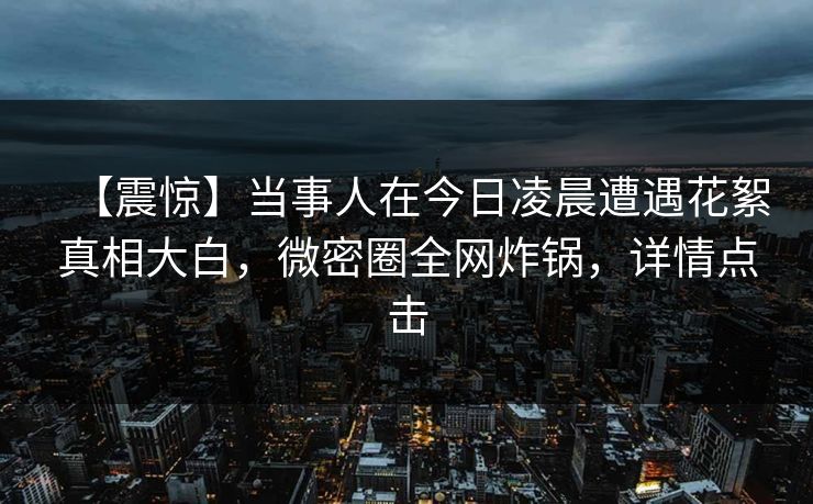 【震惊】当事人在今日凌晨遭遇花絮真相大白，微密圈全网炸锅，详情点击